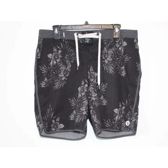 Vuori Cruise BoardShort Black Vintage Floral Gray Men's Board Shorts 32 H14054 - Picture 2 of 13
